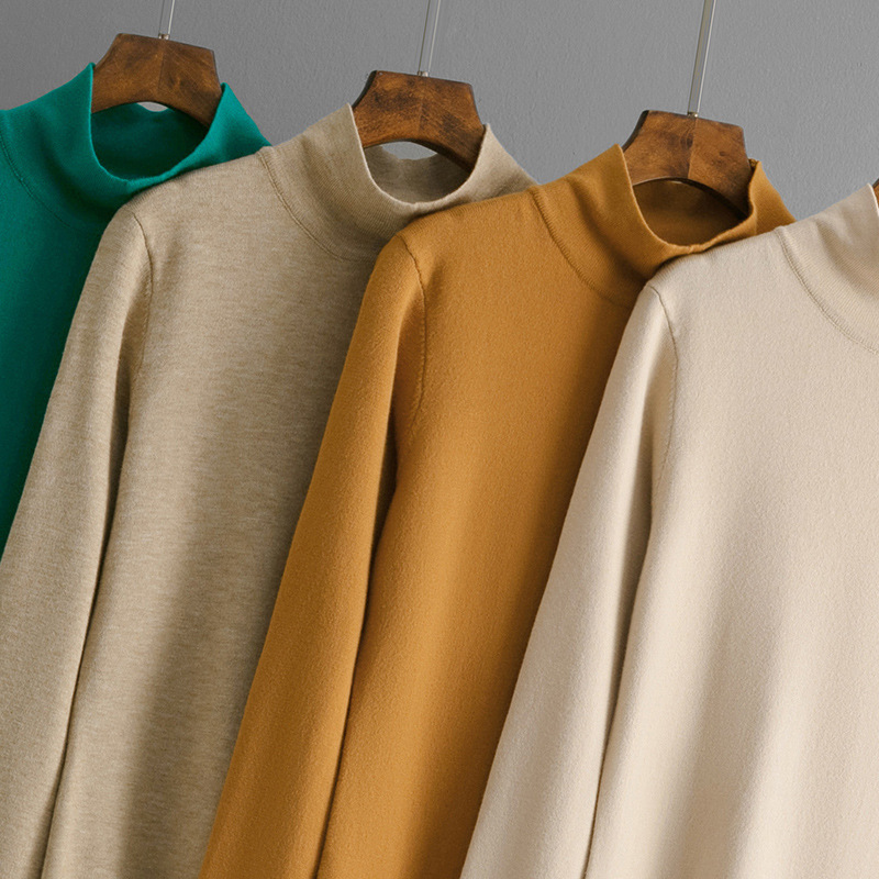 Half Turtleneck Knitted Dress Women Autumn Winter Solid Color Slit Long Sleeve Bottoming Trousers Inner Wear Woolen Dress