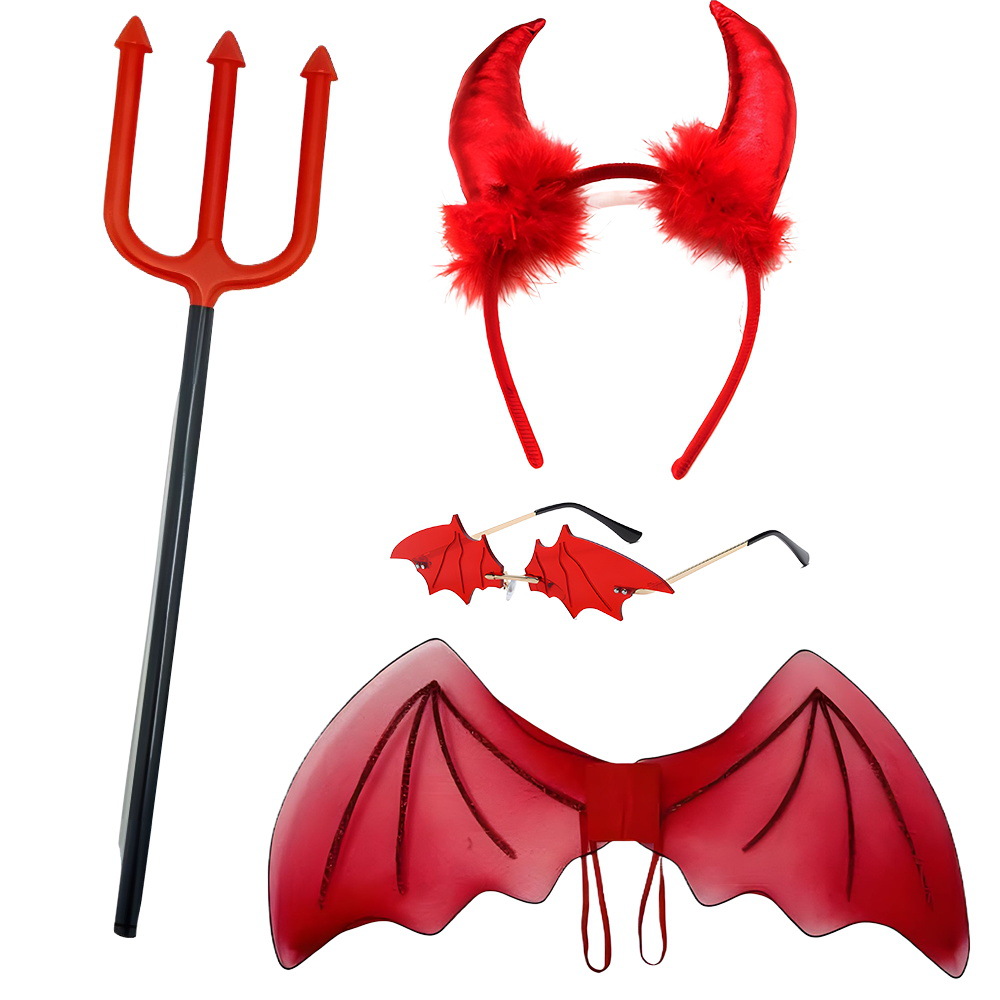 Set de Halloween para el Festival de los Fantasmas, diadema con cuernos de diablo, tridente, accesorios, alas de diablo, cola de diablo