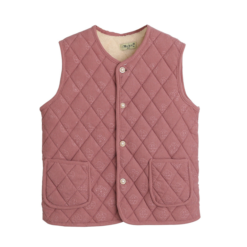 코듀로이 따뜻한 조끼 2024 가을과 겨울 노인을위한 새로운 두꺼운 조끼