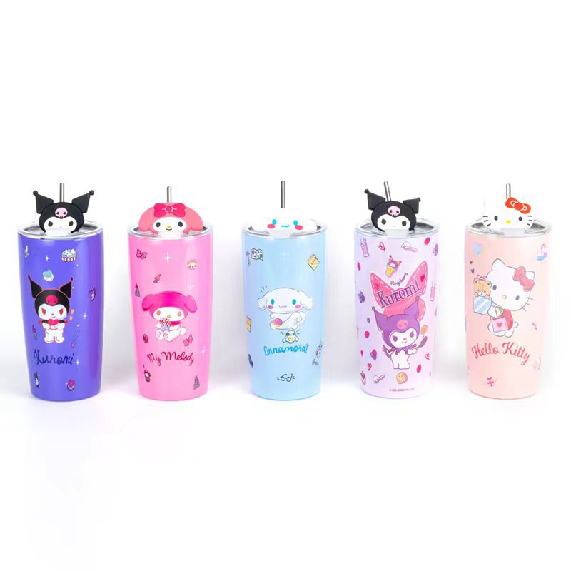 El Comercio exterior popular Sanrio paja café taza de vacío de acero inoxidable de dibujos animados nueva imagen linda muñeca de silicona taza de paja