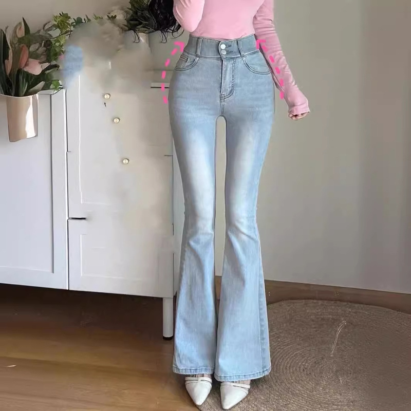 Bring your own 0.8cm hip pad ~ Korean waist pinch hip hip double buckle high waist elastic hip horn jeans tide Bring your own 0.8cm hip pad ~ Korean waist pinch hip hip double buckle high waist elastic hip horn jeans tide