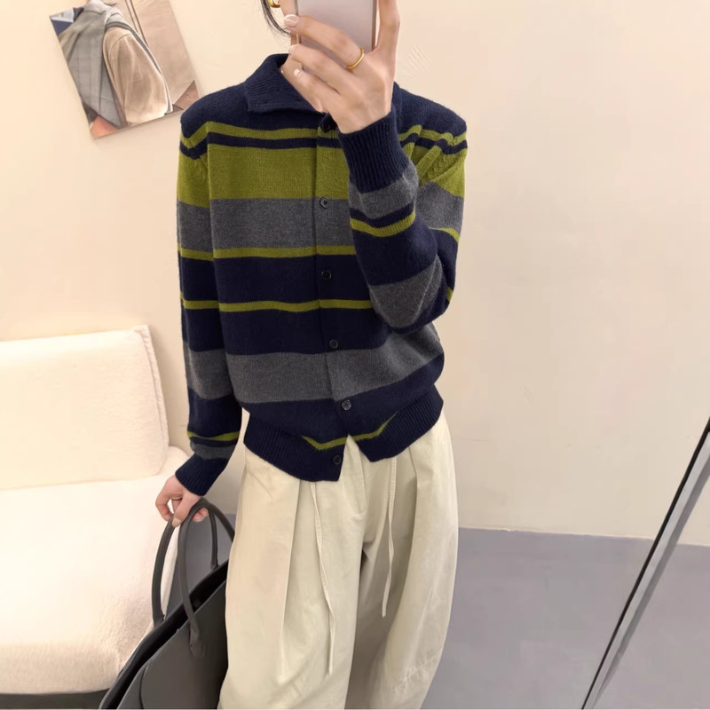 Contrast Color Korean-Style Striped Turtleneck Sweater for Women, 2025 New Winter Korean Version Loose Versatile Knitted Cardigan Jacket Contrast Color Korean-Style Striped Turtleneck Sweater for Women, 2025 New Winter Korean Version Loose Versatile Knitted Cardigan Jacket
