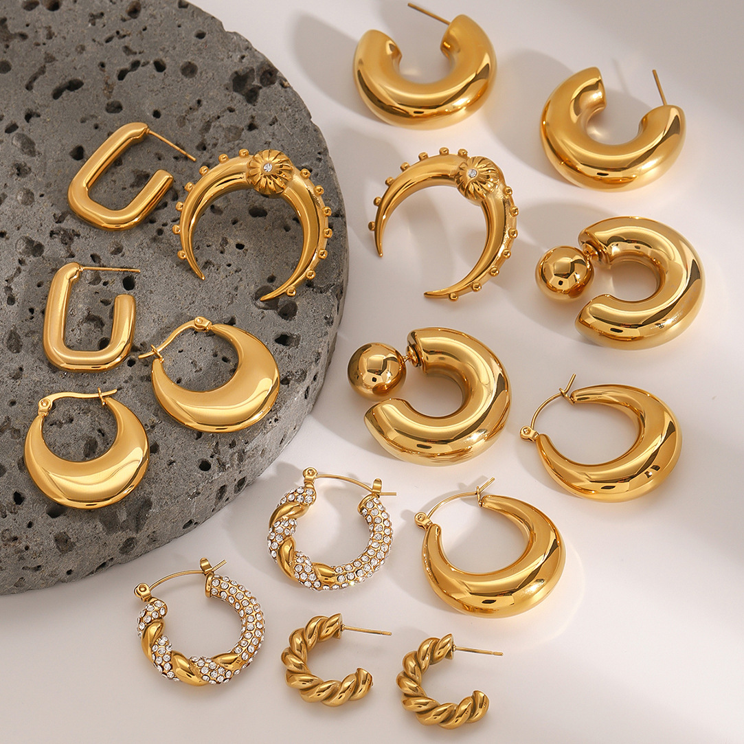 Jieding Pendientes de doble c de acero inoxidable europeo y americano Pendientes de circón de alta calidad