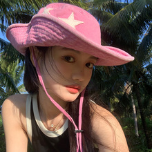 防晒粥 星星帽女帽可可西部牛仔渔夫帽遮阳夏季登山露营复古户外