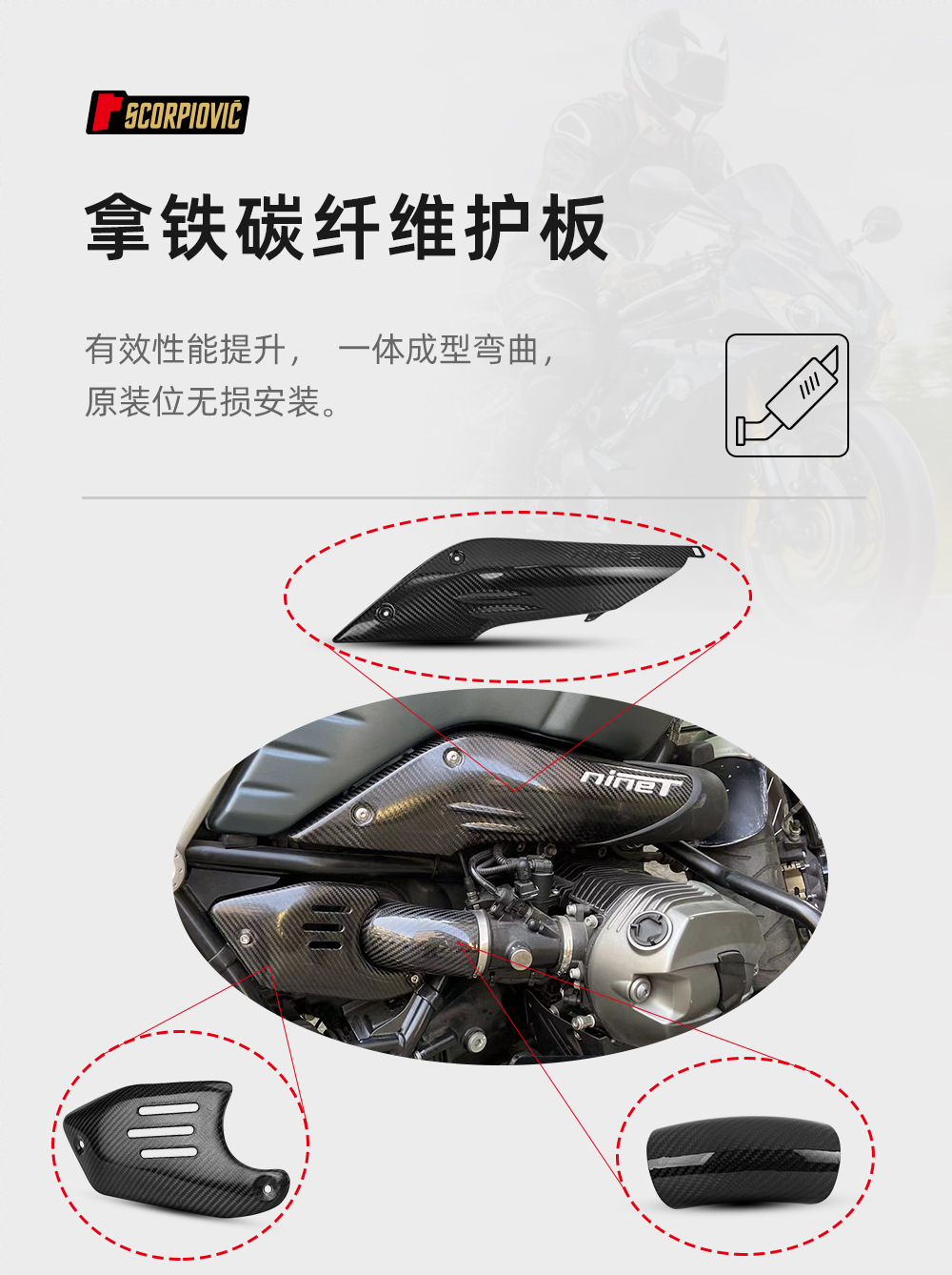 Motorcycle Latte Nine t Exhaust Pipe Anti-Scalding Cover Combination Carbon Fiber Heat Insulation Protective Shell Heat Shield Guard