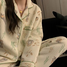 田园风花花兔子睡衣女秋冬季加厚保暖可爱学生家居服套装厂家批发