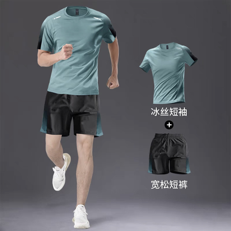 速乾性 Tシャツメンズスポーツスーツルーズアイスシルクランニングスーツカップル夏のアウトドアフィットネススーツ半袖スーツ|undefined