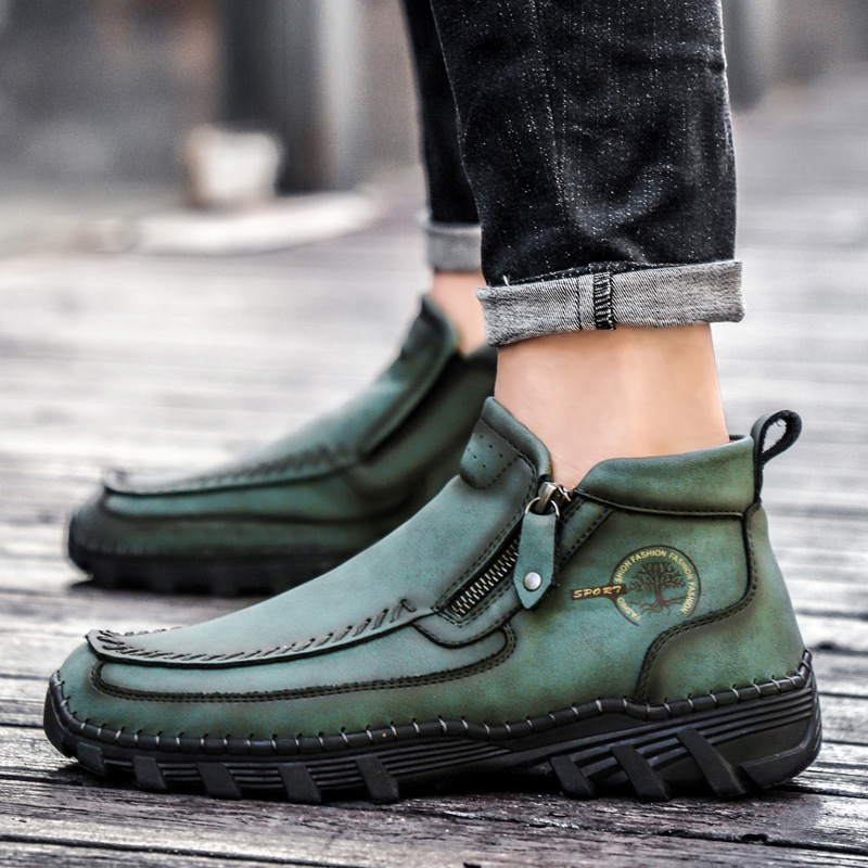 Cizme de toamnă noi pentru bărbați, casual, din piele, cizme Martin, cu fermoar lateral, cizme de lucru transfrontaliere, pantofi bărbătești de mărime mare, lucrați manual_voghion.com