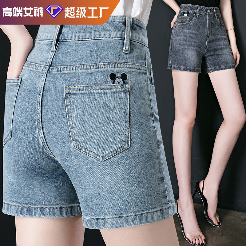 Size 44 Smoke Gray Denim Shorts for Women 2026 Large Size Thin Loose Fit Three-Quarter Length Denim Shorts for Women Summer
