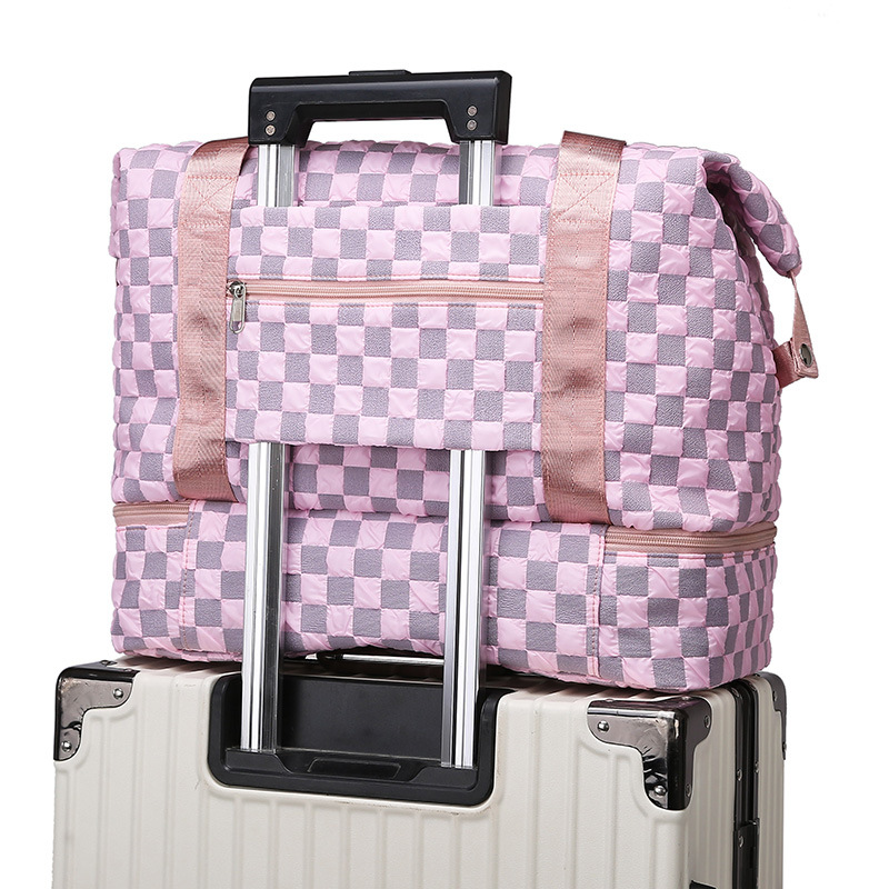 Bolsa de viaje portátil plegable con barra de tracción para mujer, bolsa de almacenamiento de equipaje de gran capacidad para hombre, bolsa de yoga de fitness para deportes secos y húmedos