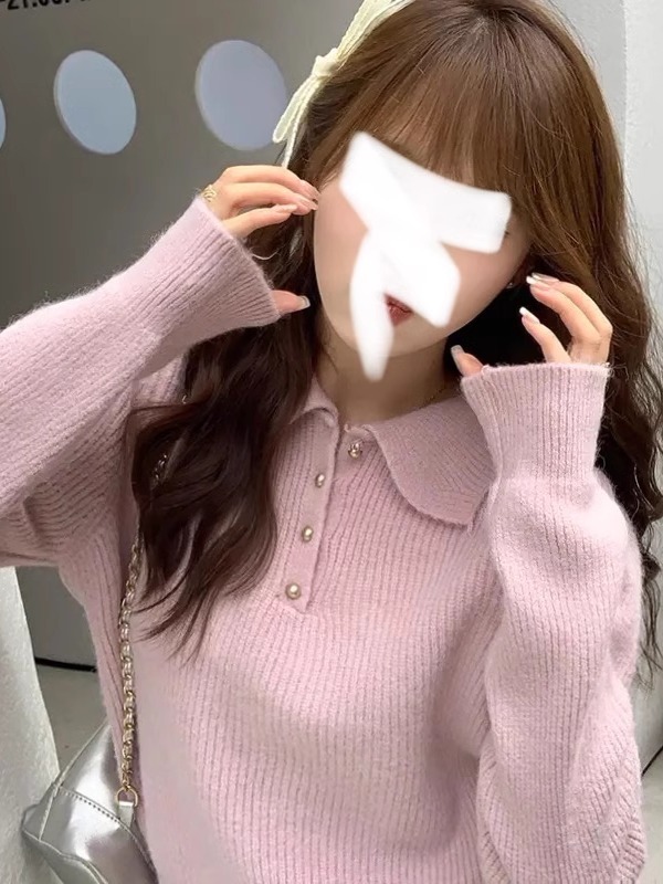 秋冬宽松polo领打底针织衫女软糯学院风高级洋气内搭气质别致毛衣|undefined