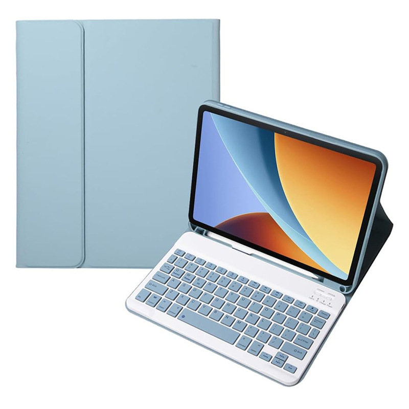 Funda de piel azul brumosa + teclado Bluetooth