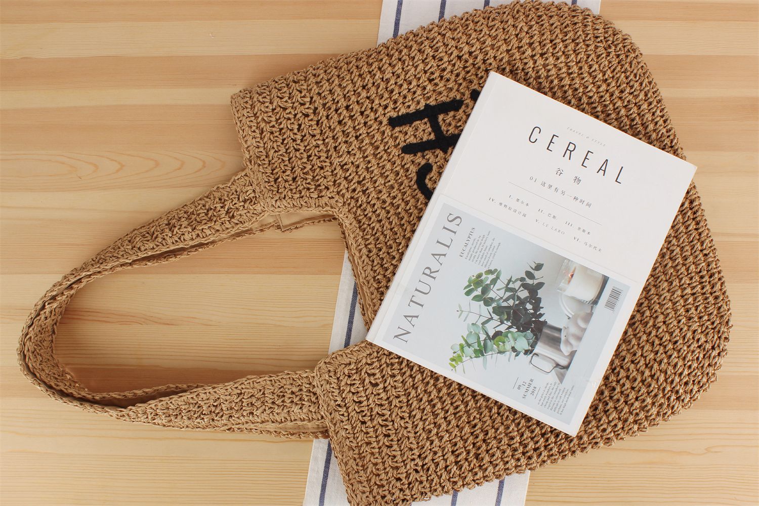 Paper string Material Women's Beach Classic Style Solid Color Paper String Shopping Bags