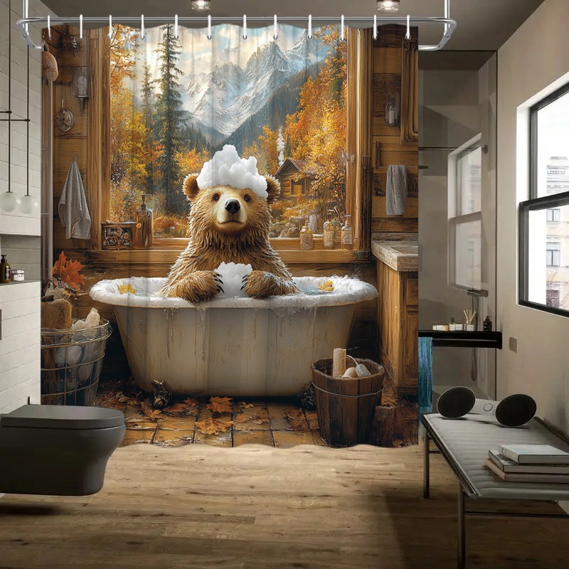 SHEIN comercio electrónico transfronterizo cortina de ducha de poliéster diseño de bañera de garra de oso oso esponjoso oso pardo Estados Unidos Europa América image 3