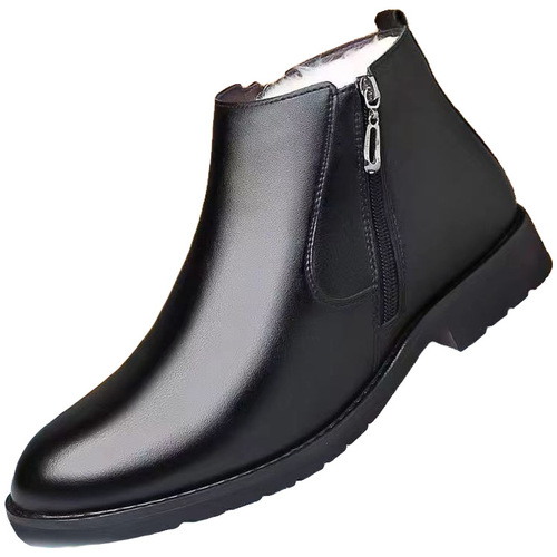 Men's cotton shoes in winter, warm, velvet and non-slip, men's casual high-top cotton shoes, elderly people's cotton shoes, men's leather and cotton shoes, elderly people's leather shoes