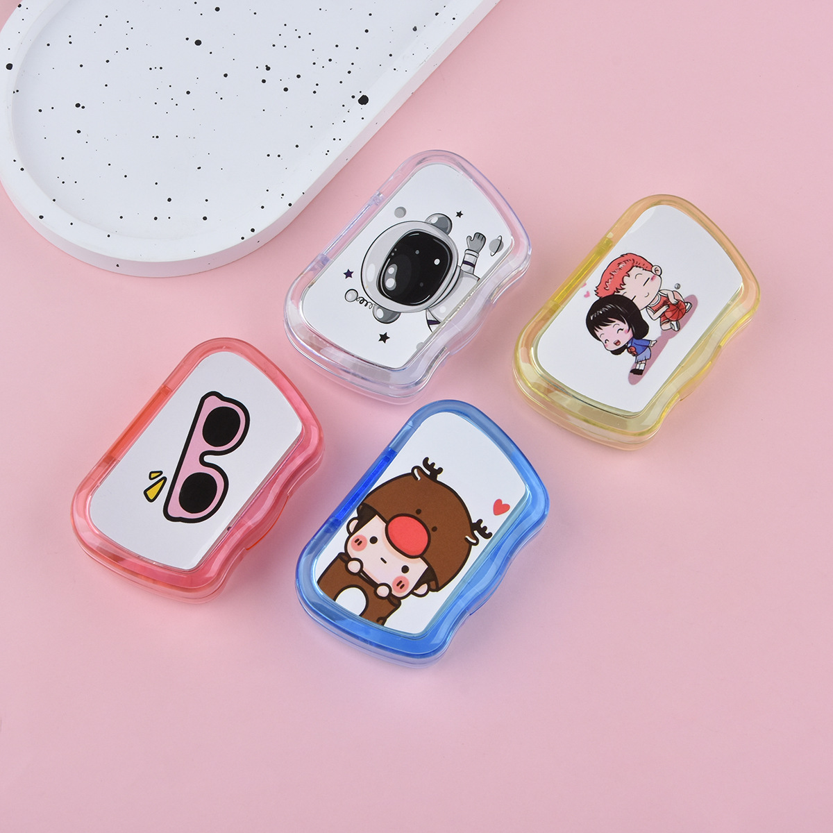 JHJ022特价带镜子隐形眼镜盒 双联盒 美瞳伴侣盒护理盒便携