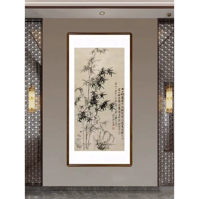 Зэн Банцяо Бамбук Камень орхидея гортензия Китайская живопись ink painting Новый китайский стиль гостиная бамбуковая декорация каллиграфия и живопись вход вертикальная подвесная картина