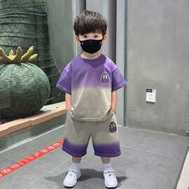 新款夏季短袖男童2026套装潮款男宝宝休闲两件套渐变套头t恤夏装