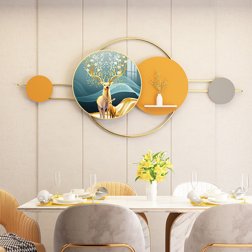 New metal integrated painting wall hanging painting three-dimensional entrance restaurant wall crystal porcelain combination decorative painting wall hanging shelf