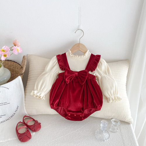 Baby Bodysuit Spring and Autumn Season for Girls, Newborn Suit with Pajama Top, 100th Day and Full Moon Princess Diaper Suit
