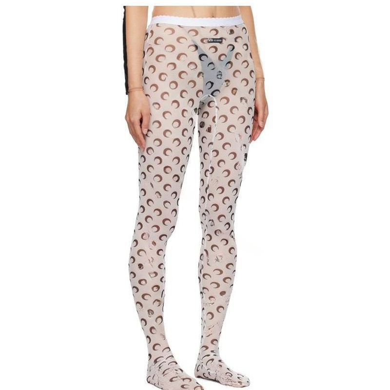 New | Marin * e moon white printed mesh see-through tights ladies pantyhose moisture absorption breathable