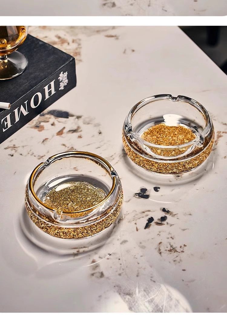 New Chinese Style Gold-Rimmed Ashtray Accessible Luxury Home Living Room Office Club Hotel High-End Gold Foil Turquoise Ashtray