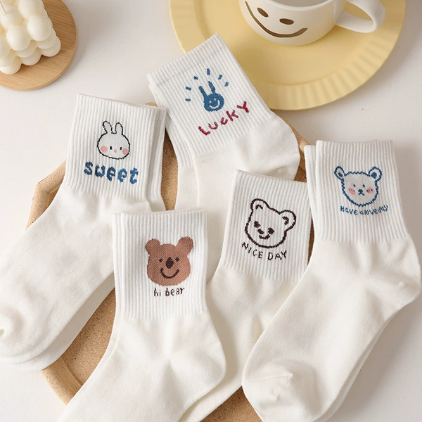 White cartoon knee socks, mid-length