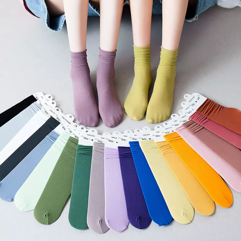 堆堆袜女夏季薄款中筒袜天鹅绒纯色百搭ins潮超薄冰冰袜诸暨批发