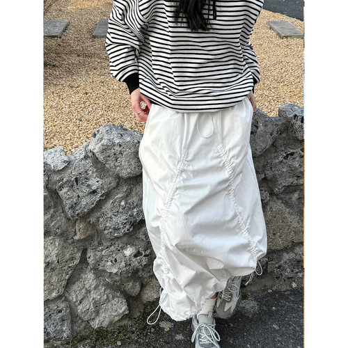 Luxe West Japanese Retro Drawstring Workwear A-Line Maxi Dress for Women 2025 Spring Streetwear 3523