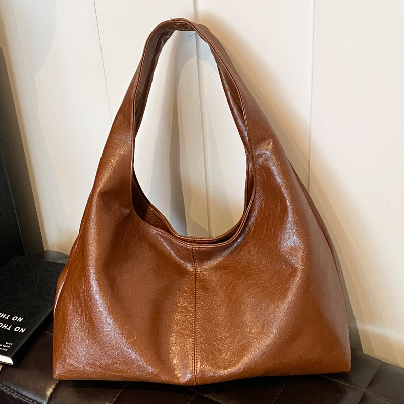 Cross-Border Genuine Leather Tote Bag, Large Capacity Shoulder Bag for Women, New Model 2026, High Aesthetic Casual Shoulder Underarm Bag