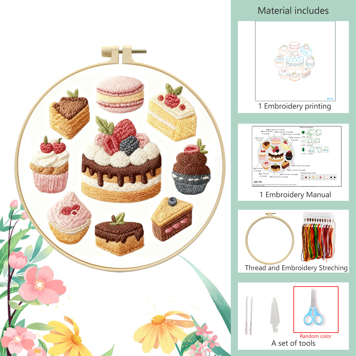 Cross-border nuevo lindo simple bordado DIY material paquete de pastel de chocolate novato Kit de bordado a mano