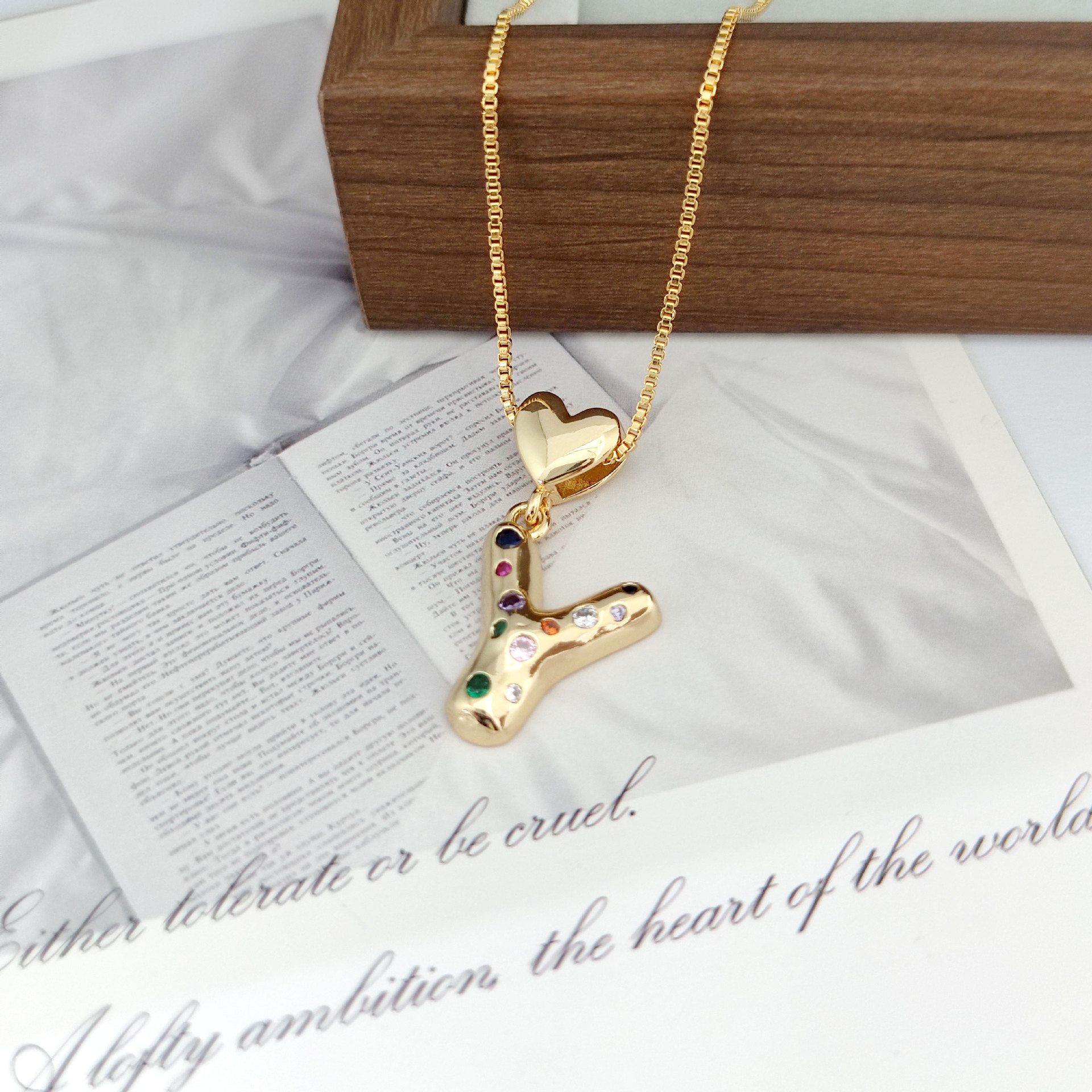 12g Weight Copper Pendant Material Zircon Inlay Material Pendant Necklace Classification Copper Chain Material 1 Piece Quantity Holiday, Daily Occasion Copper Material Letter, Heart Shape Pattern Women's Gender Inlay Design Simple Style Style Copper Inlay Letter Heart Shape Zircon Pendant Necklace 26