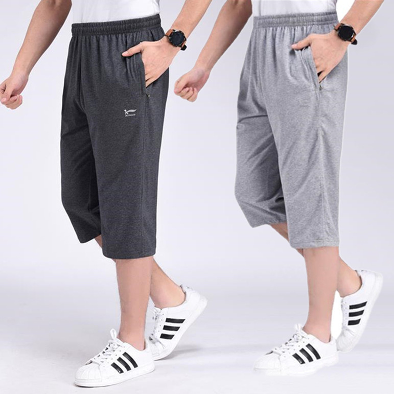 Summer Casual Shorts Men's Loose Overalls Sports Capri Pants Men's Middle-aged and Elderly Men's Elastic Straight Pants