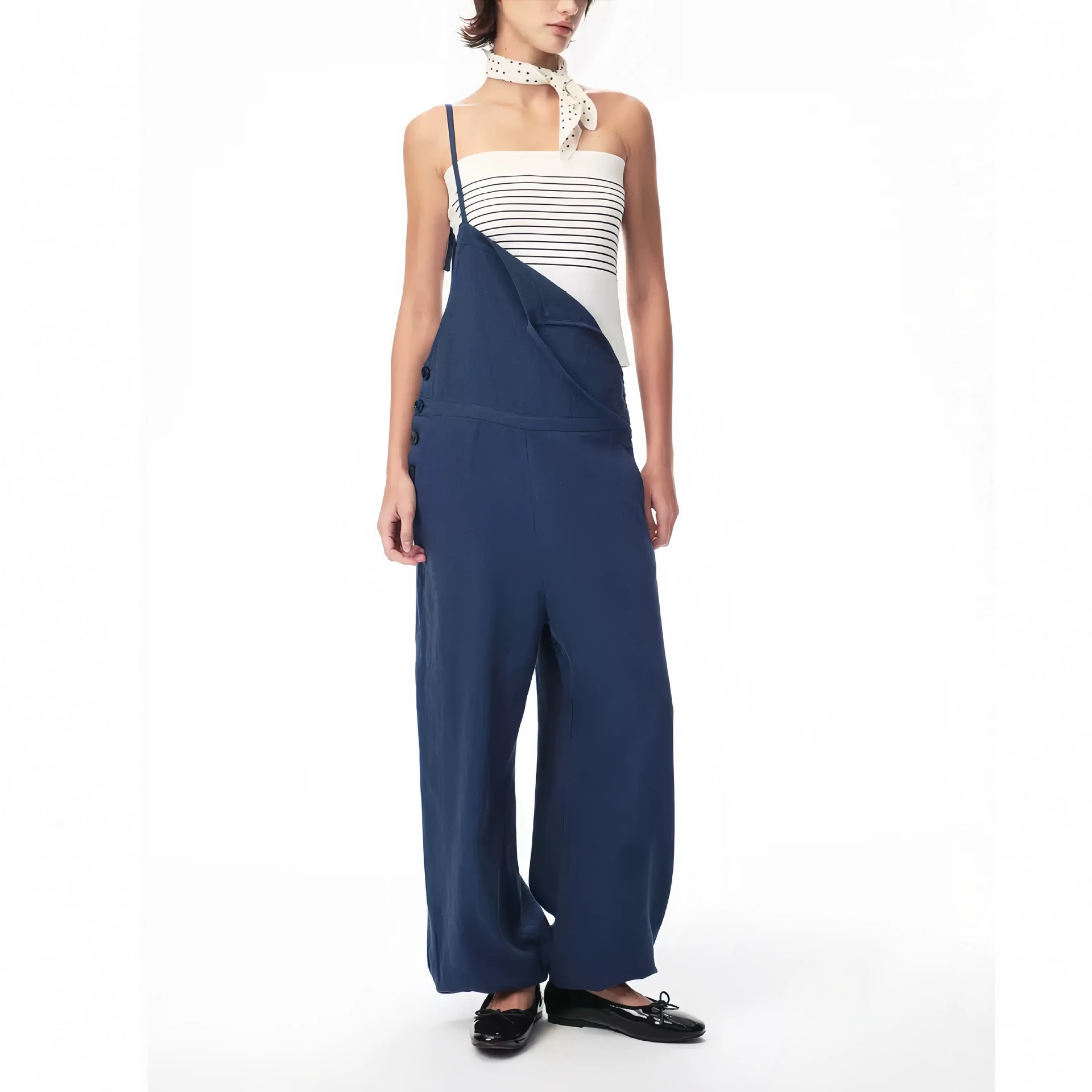 CURI AND Simple Relaxed Linen Loose Fit Tapered Legs with Back Tie Jumpsuit