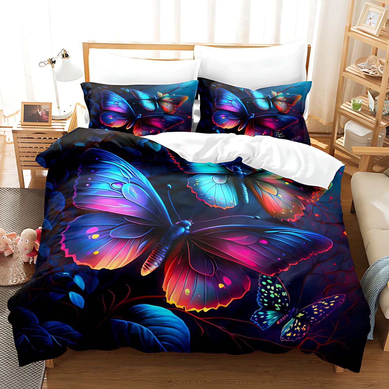 TEMU / JIT visita a casa transfronteriza mariposa flor de patrón de impresión digital de alta definición kit de edredón para dibujar