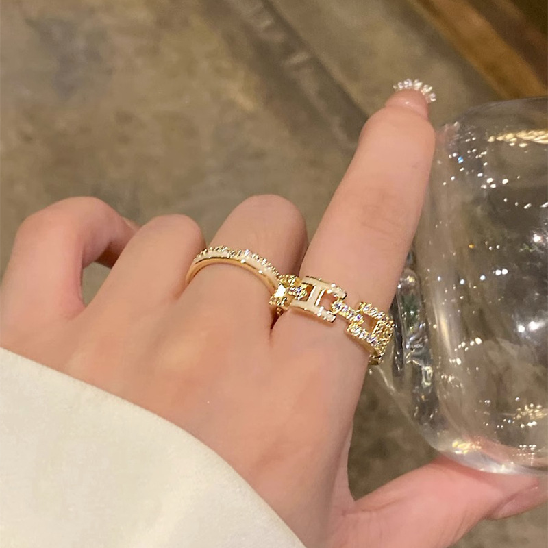 貝殼字母H戒指女精緻輕奢小眾高級感氣質疊戴開口時尚食指戒指環