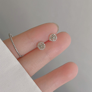 S925 Silver Exquisite Small Hollow Flower Wreath Round Stud Earrings Light Luxury Fashion Versatile Niche Ins Full Diamond Earrings