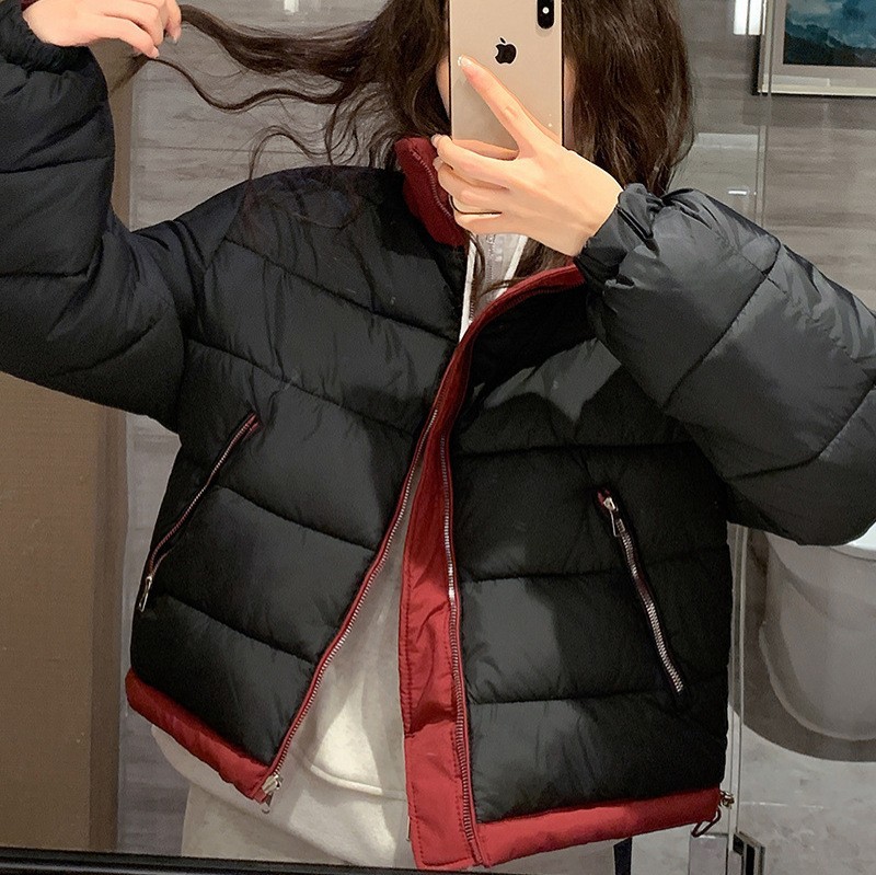 双面穿羽绒棉服女2025冬季新款撞色休闲轻薄棉袄面包服短款外套欧