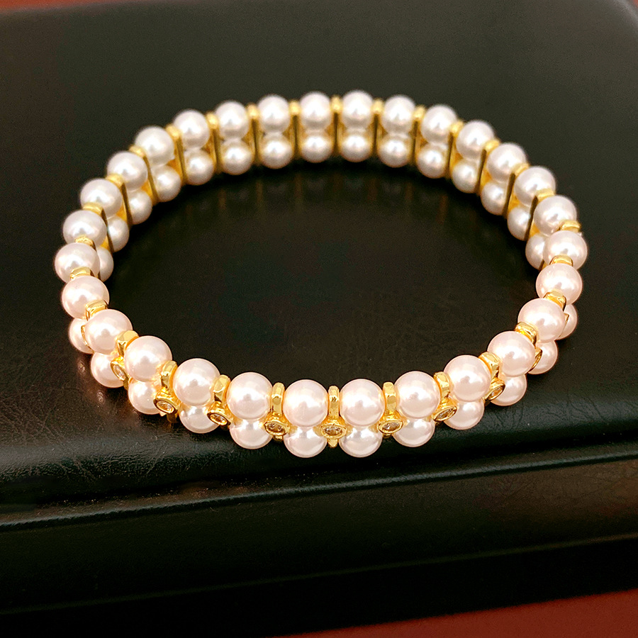 14k oro real chapado doble capa zircón pulsera de perlas ligera pulsera de nicho temperamento exquisito joyas personales