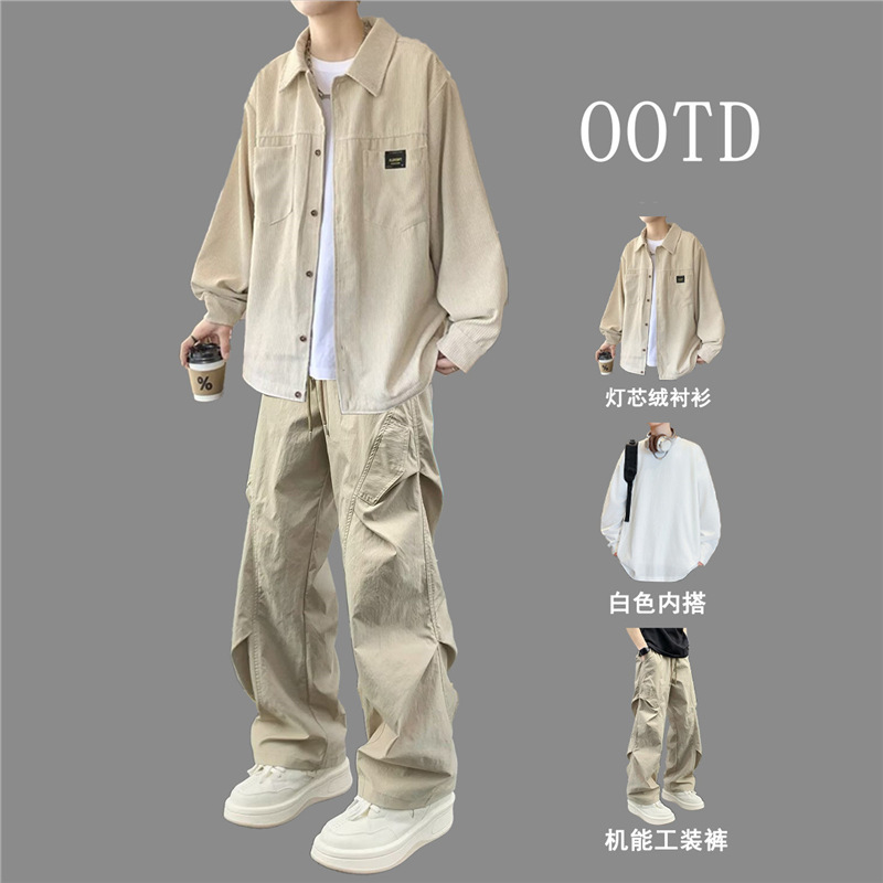Long-Sleeved Shirts for Boys, Spring and Autumn Suits, Cool and Handsome, a Complete Set of New Youth Casual Loose Shirts Long-Sleeved Shirts for Boys, Spring and Autumn Suits, Cool and Handsome, a Complete Set of New Youth Casual Loose Shirts