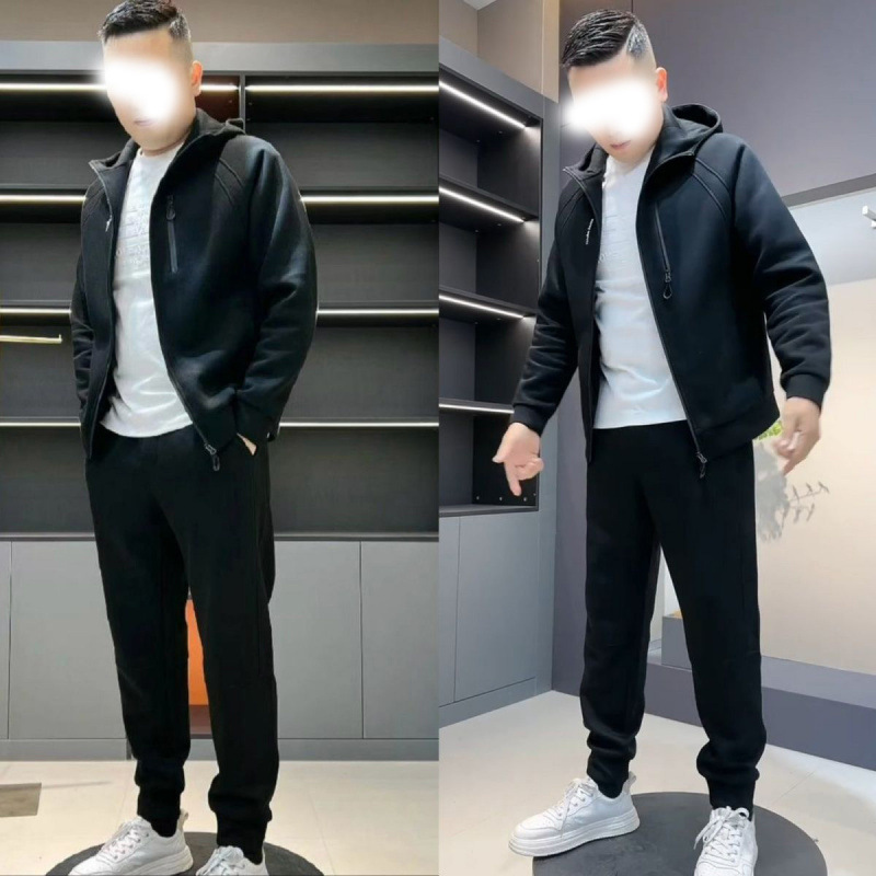 봄 새로운 알파벳 인쇄 후드 재킷 캐주얼 세트 남성 유행 하이 퀄리티 슬림 핏 스포츠 투피스 세트