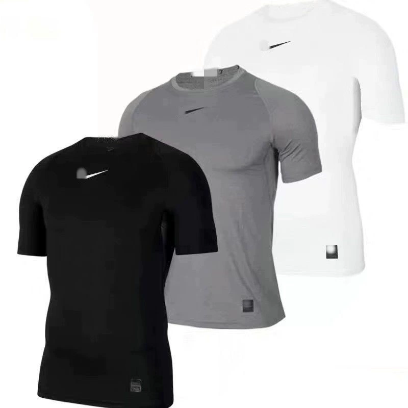 Новые спортивные колготки Мужской тренировочный костюм с короткими рукавами, быстрый сухой бег, фитнес-футболка, баскетбольный тренер по легкой атлетике, нижняя рубашка