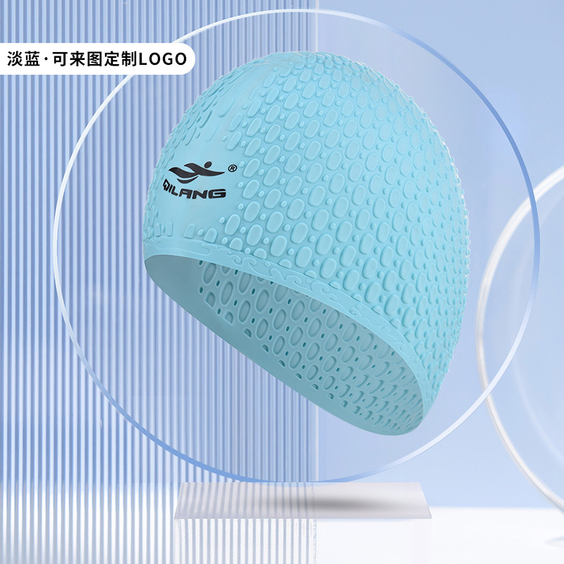 Sombrero de baño de silicona para adultos y hombres, gotas de agua, grano protector de orejas, logotipo personalizado sombrero de baño al por mayor