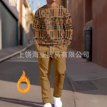 2025欧美亚马逊热卖3d打印大码男士服装秋冬加厚休闲运动服男套装