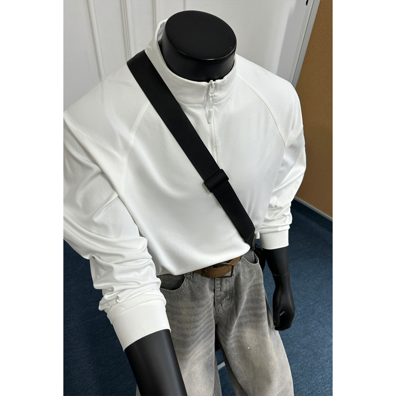 Half-zip Long-sleeve Stand-up Collar Quick-dry Sports T-shirt For Men, Spring Trendy Brand, Patchwork Deconstructed_voghion.com