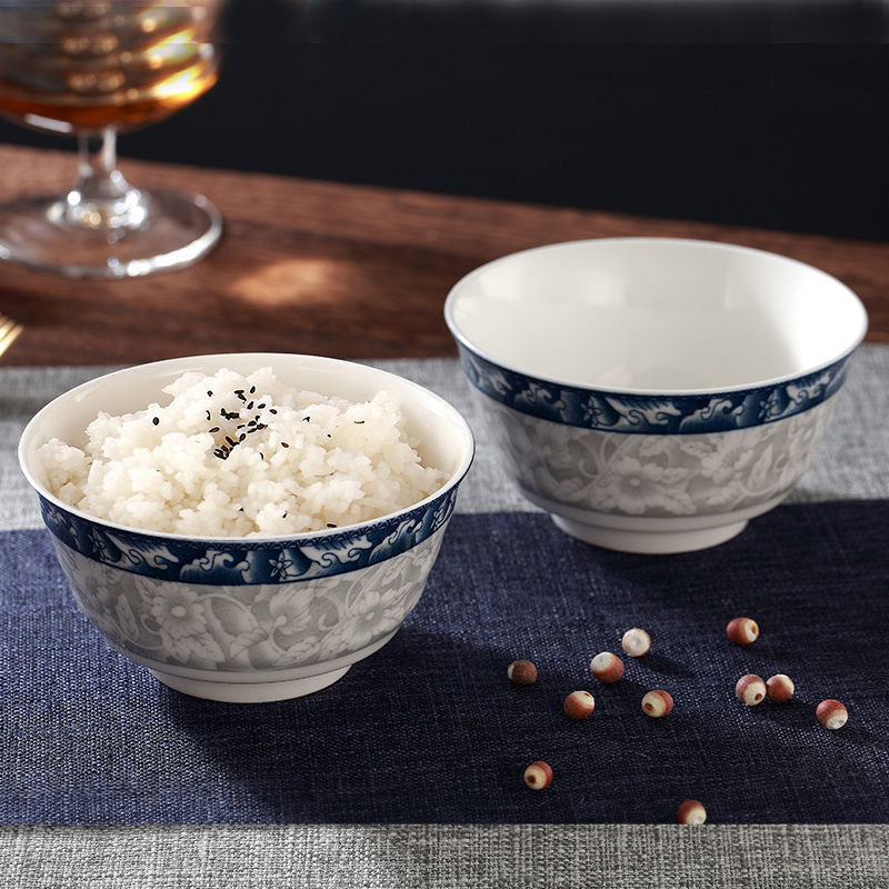 Blue and White Porcelain 2 Pieces 4.7inch Household Bowls, Plates, Tableware, Rice Bowls and a Complete Set for Eating
