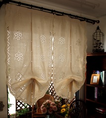 2F Retro Finished Balloon Curtain, Lift-and-Lower Curtain, Fan-Shaped Half Curtain, Roman Blinds for Kitchen Bay Windows—Floral Fabric Design