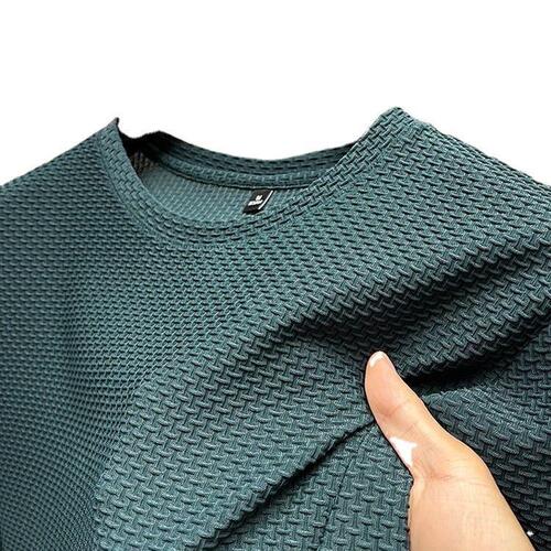 Summer Stretch Bamboo Rib Mesh Cotton T-shirt for Men Short Sleeve Round Neck Half Sleeve Men's Base Shirt Summer Men's T-shirt