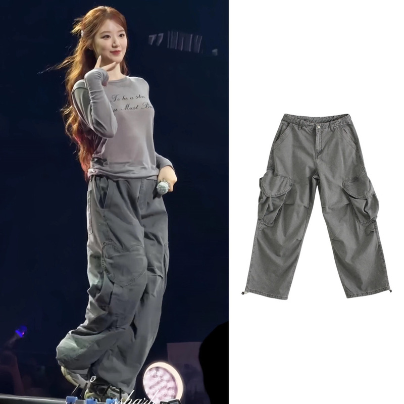 Ye Shuhua's Same Style Retro Washed Street Style Straight Love Pocket Loose Wide-Leg Casual Cargo Pants
