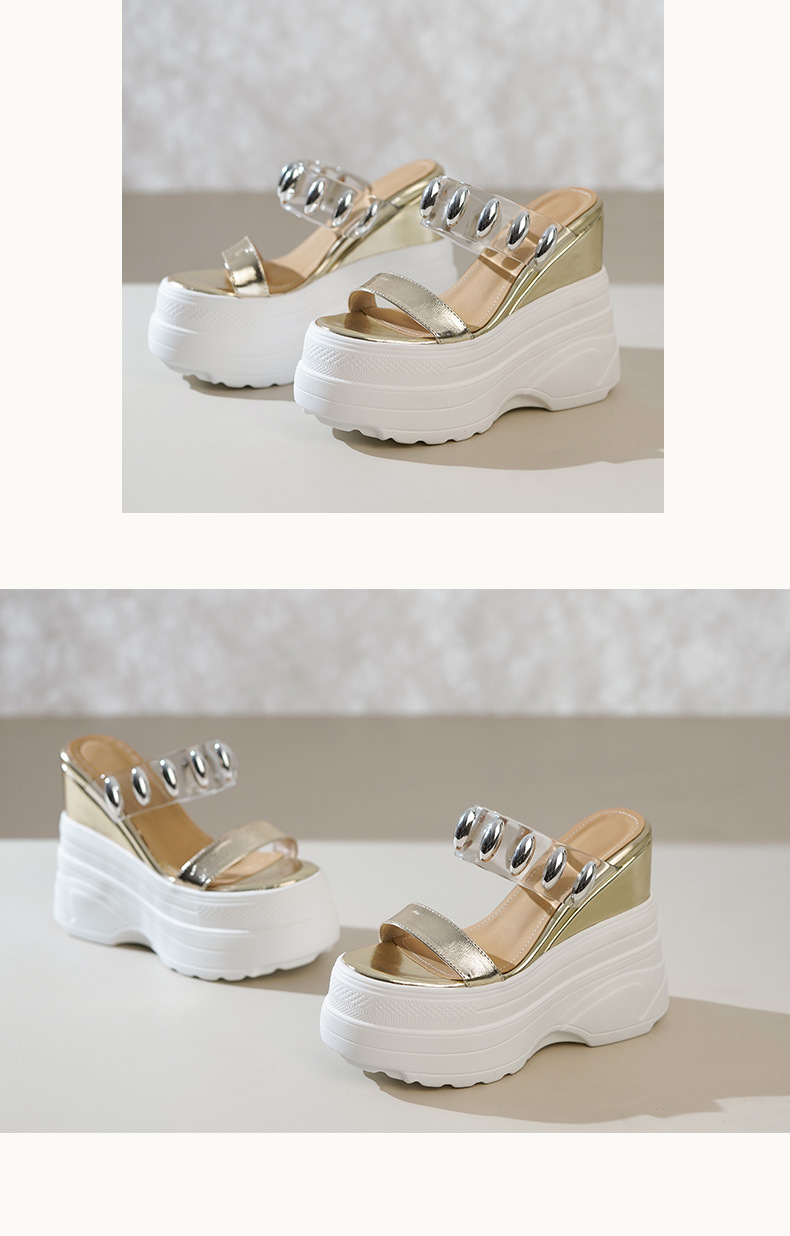 Dép xỏ ngón đế xuồng siêu cao gót 14cm Yichuan – Sandal hè tăng chiều cao — vàng, bạc chi tiết 6